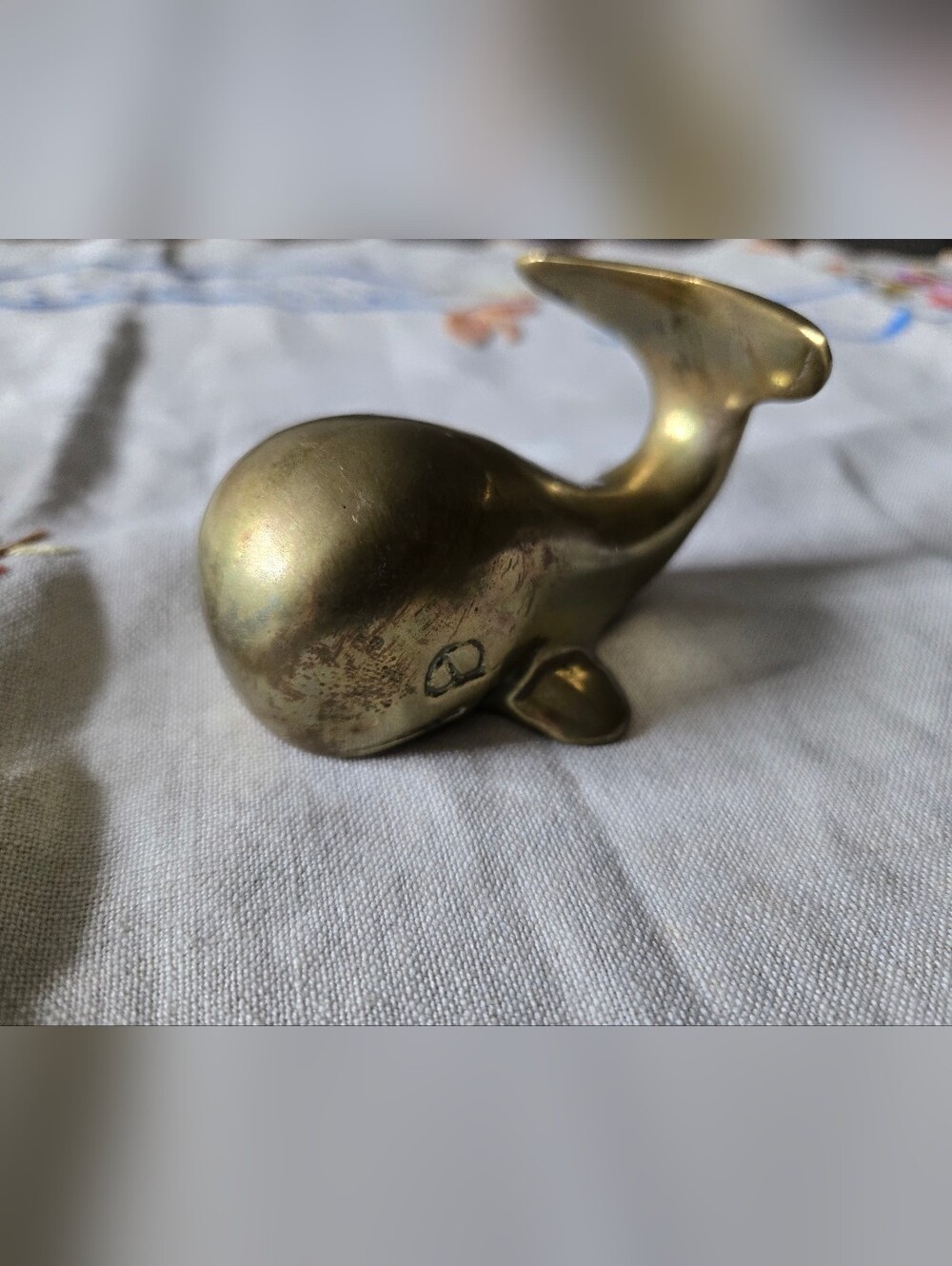 Vintage Small Gold Whale Solid Brass Sculpture Statue Figurine Paperweight 3"